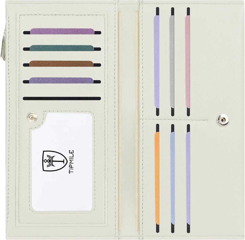 Tipmile Slim Wallet for Women, RFID Blocking Credit Card Holder, Ladies Bifold Wallet with Zipper, Off-White - Image 1
